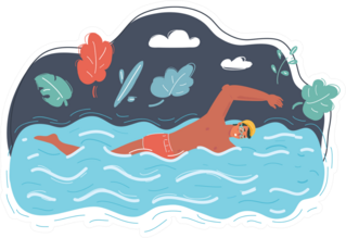 Cartoon Illustration Of Male Swimming Sticker