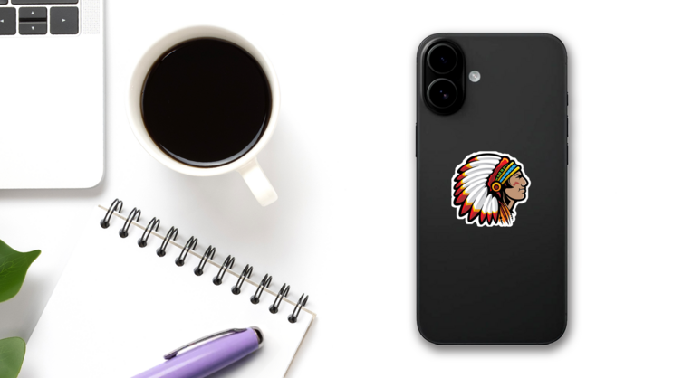 Cartoon Indian Mascot Sticker on a Phone (New) example