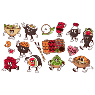 Cartoon Japanese Food Sticker Sheet