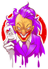Cartoon Joker Character Smiling Holding Play Card Violet Sticker