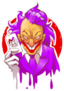 Cartoon Joker Character Smiling Holding Play Card Violet Sticker