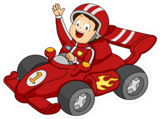 Cartoon Little Boy In Race Car Sticker