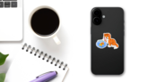 Cartoon Little Cat Playing With Gold Fish Sticker on a Phone (New) example