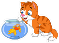 Cartoon Little Cat Playing With Gold Fish Sticker