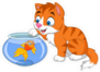 Cartoon Little Cat Playing With Gold Fish Sticker
