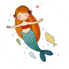 Cartoon Little Mermaid And Fish Sticker