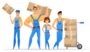 Cartoon Loaders Movers Team With Cardboard Boxes Sticker