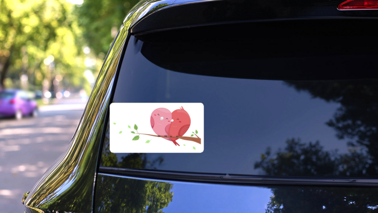 Cartoon Love Birds Perched On A Branch Sticker on a Rear Car Window (New) example