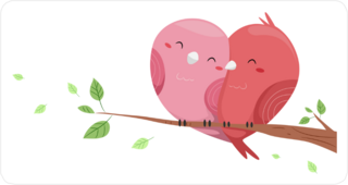 Cartoon Love Birds Perched On A Branch Sticker