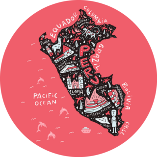 Cartoon Map Of Peru On Pink Sticker