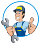 Cartoon Mechanic With Wrench In Circle Sticker