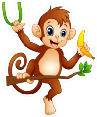 Cartoon Monkey On A Tree Branch Holding Banana Sticker