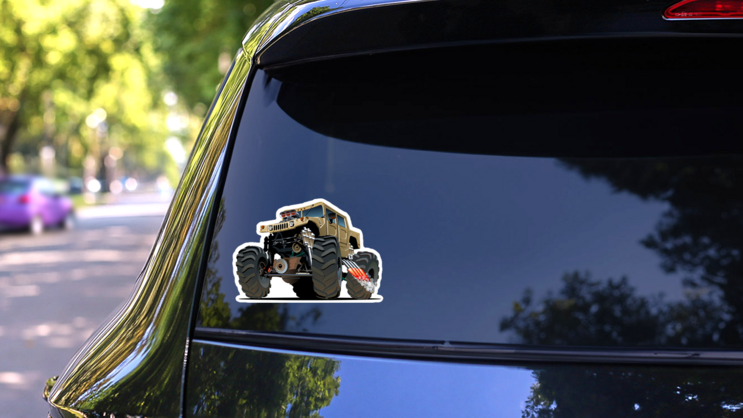 Cartoon Monster Jeep Sticker on a Rear Car Window (New) example
