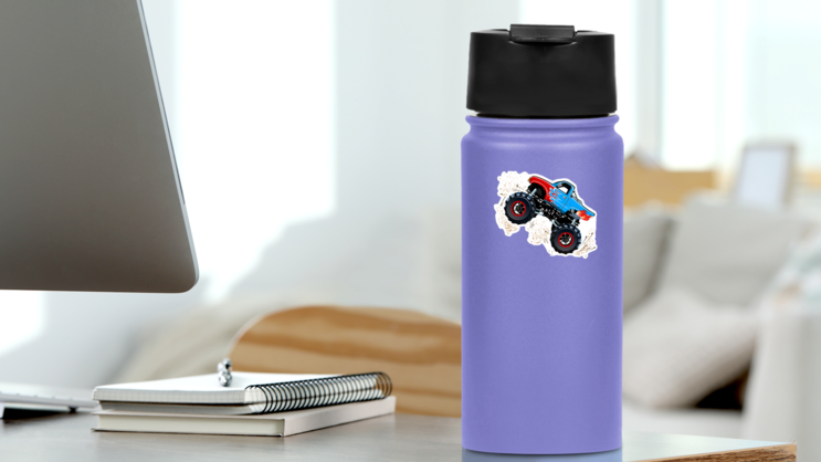Cartoon Monster Truck in a Wheely Sticker on a Water Bottle (New) example