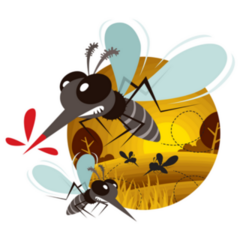 Cartoon Mosquitoes Flying Over Field Sticker