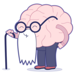 Cartoon Old Brain Wearing Glasses And Beard Sticker