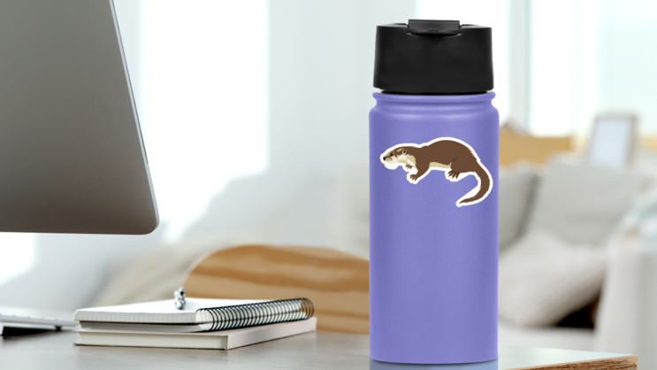Cartoon Otter Sticker on a Water Bottle (New) example