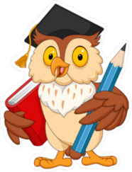 Cartoon Owl Holding Pencil And Book Sticker