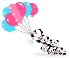 Cartoon Pandas Flying Away With Bundle Of Balloons Sticker