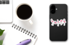 Cartoon Pink Flamingo Set Sticker on a Phone (New) example