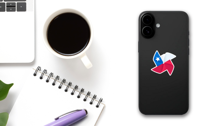 Cartoon Pinwheel With Chilean Flag Sticker on a Phone (New) example