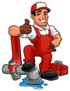 Cartoon Plumber Holding A Big Wrench Sticker