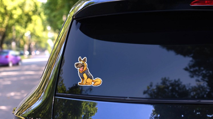 Cartoon Police Dog Sticker on a Rear Car Window (New) example