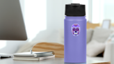 Cartoon Purple Mexican Sugar Skull Sticker on a Water Bottle (New) example