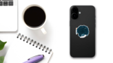 Cartoon Rocket Sticker on a Phone (New) example