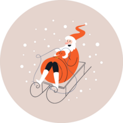 Cartoon Santa Claus Riding A Doodle Sled Sticker
