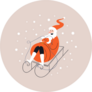 Cartoon Santa Claus Riding A Doodle Sled Sticker