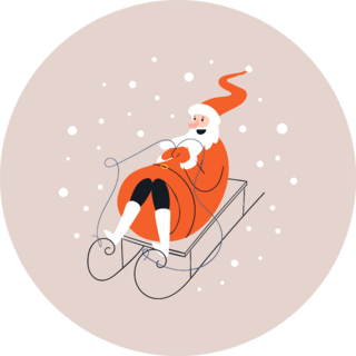 Cartoon Santa Claus Riding A Doodle Sled Sticker