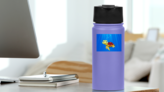 Cartoon Sea Turtle Swimming In The Ocean Sticker on a Water Bottle (New) example