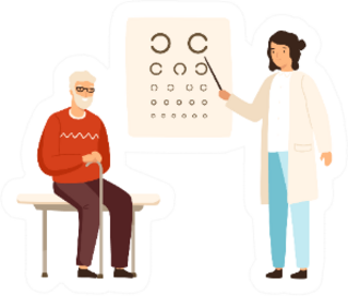 Cartoon Senior Male At Ophthalmologist Cartoon Sticker