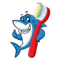 Cartoon Shark Thumbs Up Holding Toothbrush Sticker