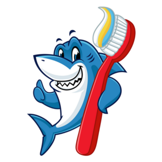 Cartoon Shark Thumbs Up Holding Toothbrush Sticker