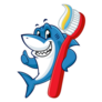 Cartoon Shark Thumbs Up Holding Toothbrush Sticker