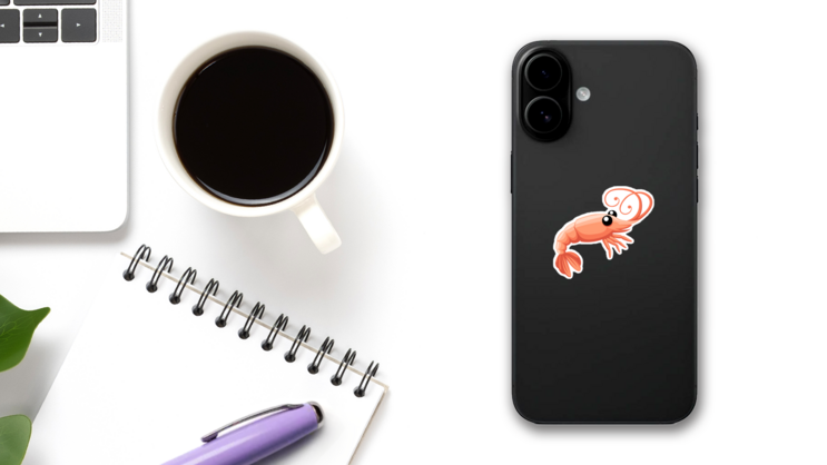 Cartoon Shrimp Sticker on a Phone (New) example