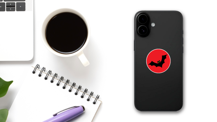 Cartoon Simple Bat Illustration On Red Sticker on a Phone (New) example