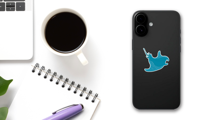 Cartoon Style Fish Stingray Sticker on a Phone (New) example