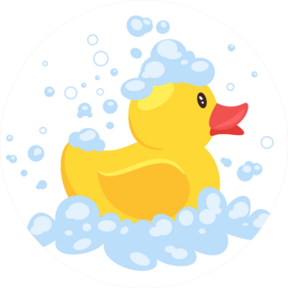 Cartoon Style Illustration Of Yellow Rubber Duck In Soap Foam Sticker