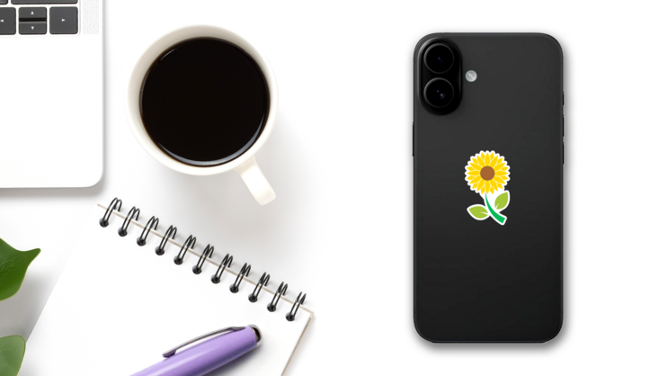 Cartoon Sun Flower Sticker on a Phone (New) example