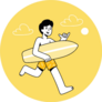 Cartoon Surfer Dude Shaka Sign On Yellow Sticker