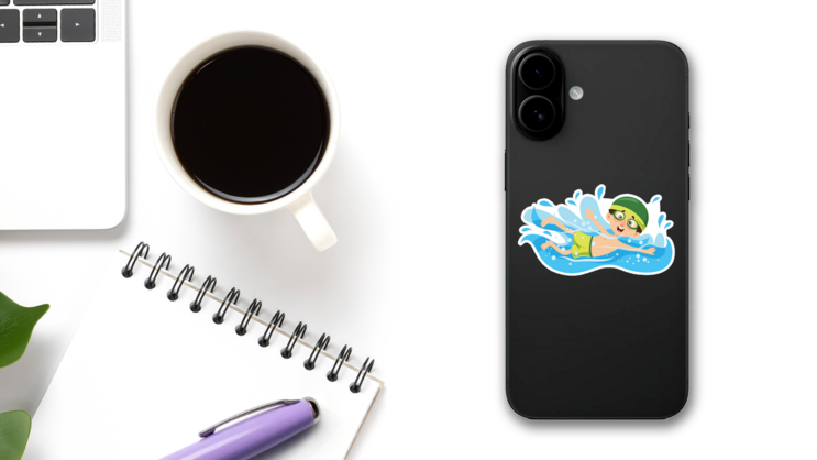 Cartoon Swimmer Sticker on a Phone (New) example