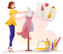 Cartoon Tailor Woman With Dress And Mannequin Sticker