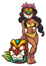 Cartoon Tan Woman Wearing A Tiki Mask Sticker
