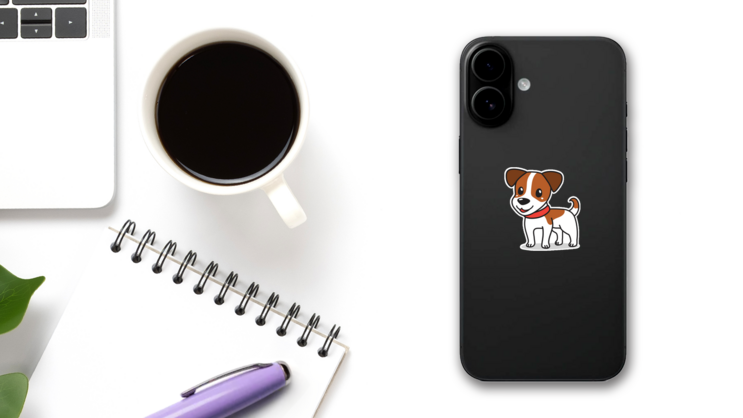 Cartoon Terrier Dog Sticker on a Phone (New) example