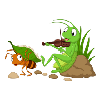 Cartoon The Ant And The Grasshopper Sticker 