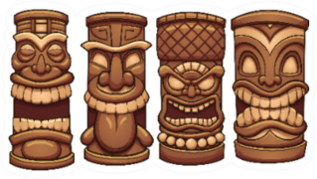 Cartoon Tiki Totems Set Of Four Sticker