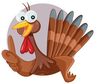 Cartoon Turkey Holding Thumbs Up Sticker